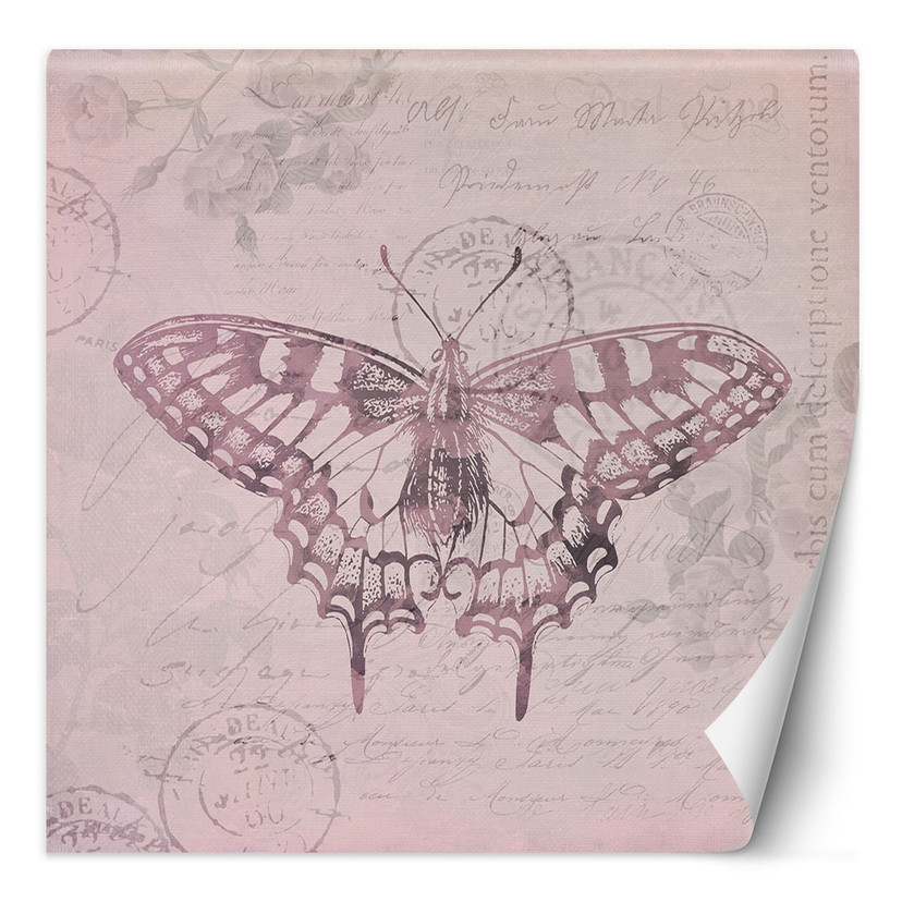 Fototapete, Shabby Chic Stil Schmetterling auf rosa Hintergrund - Andrea Haase