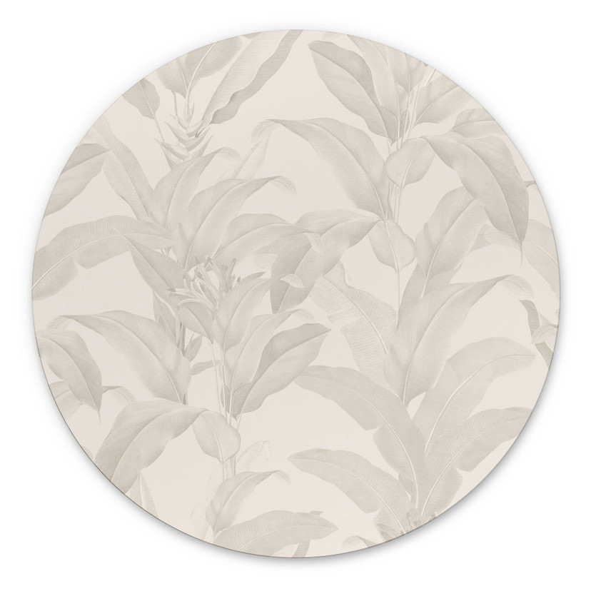 Billede Urban Jungle Tropical Leaves Cream - Bloomery Decor - rund – print på aluminium (Alu-Dibond)