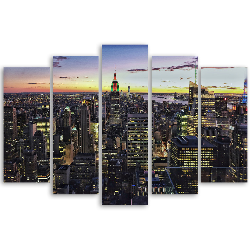 Lærredstryk 5 stykker, New York Skyline City