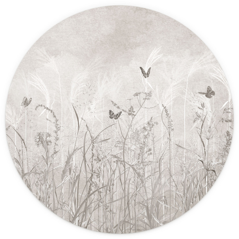Fotobehang wilde bloemenweide met vlinders in Scandinavisch design - Ms Tiff - rond - zelfklevend/ni