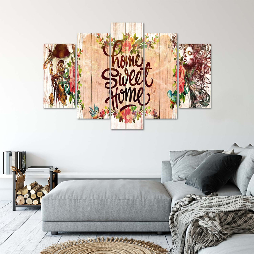 Lærredstryk 5 stykker, Home Sweet Home inscription