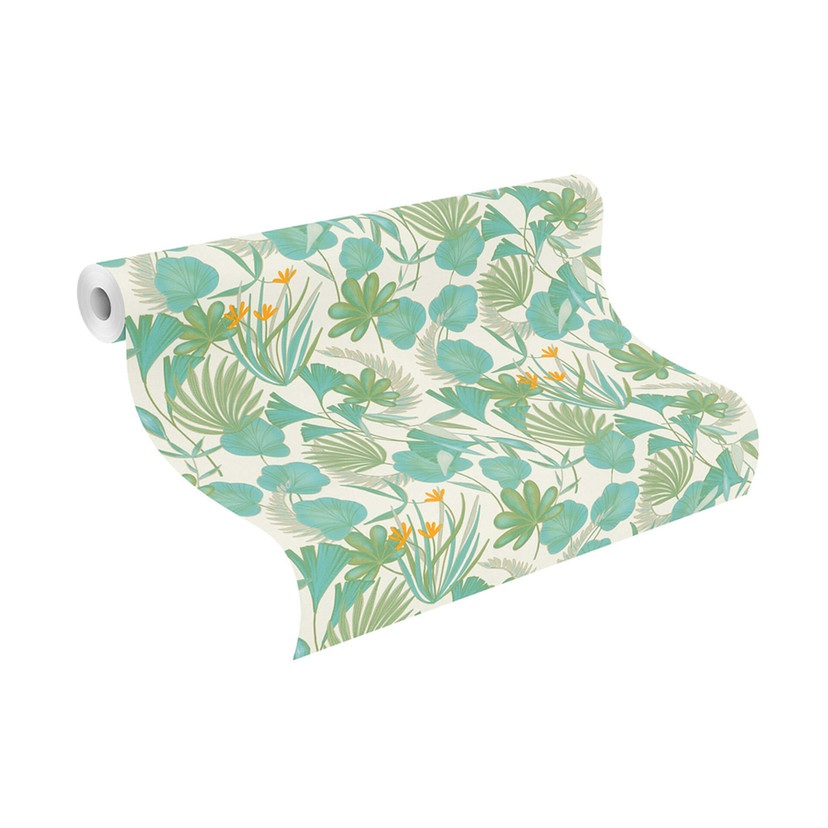 Papier peint intissé Rasch, papier peint à motifs Salsa turquoise pastel