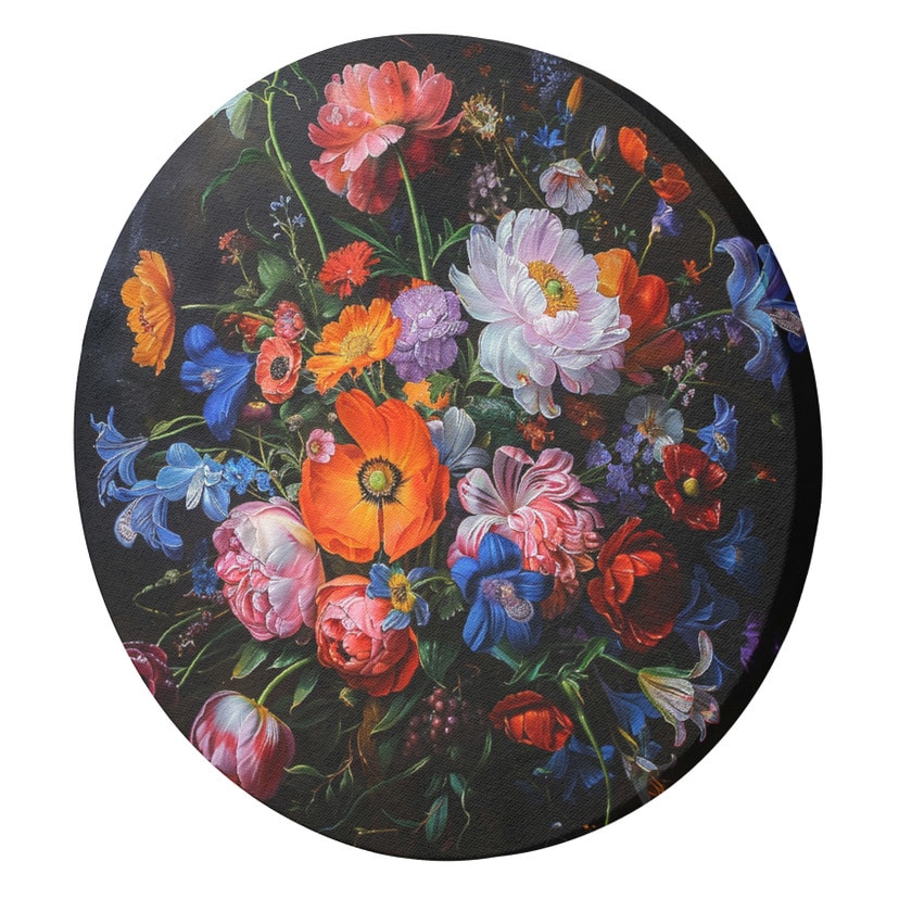 Rundes Leinwandbild Blumenstrauß aus Vintage-Blumen