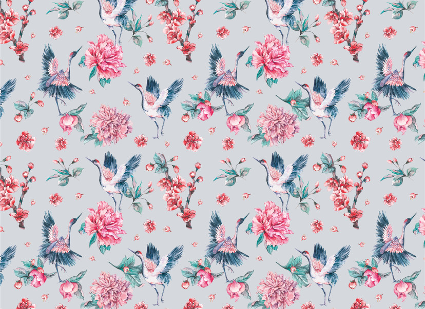 Papier peint design PinkCrane gris rose - Papier peint intissé Designwalls 2 - 2,55 x 3,5 m