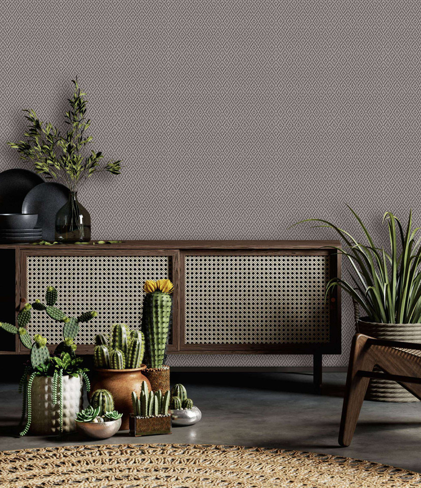 grafisk tapet, non-woven tapet Flora brun, beige