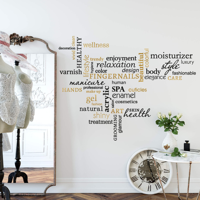 Wandtattoo Wellness Wortwolke schwarz-gold