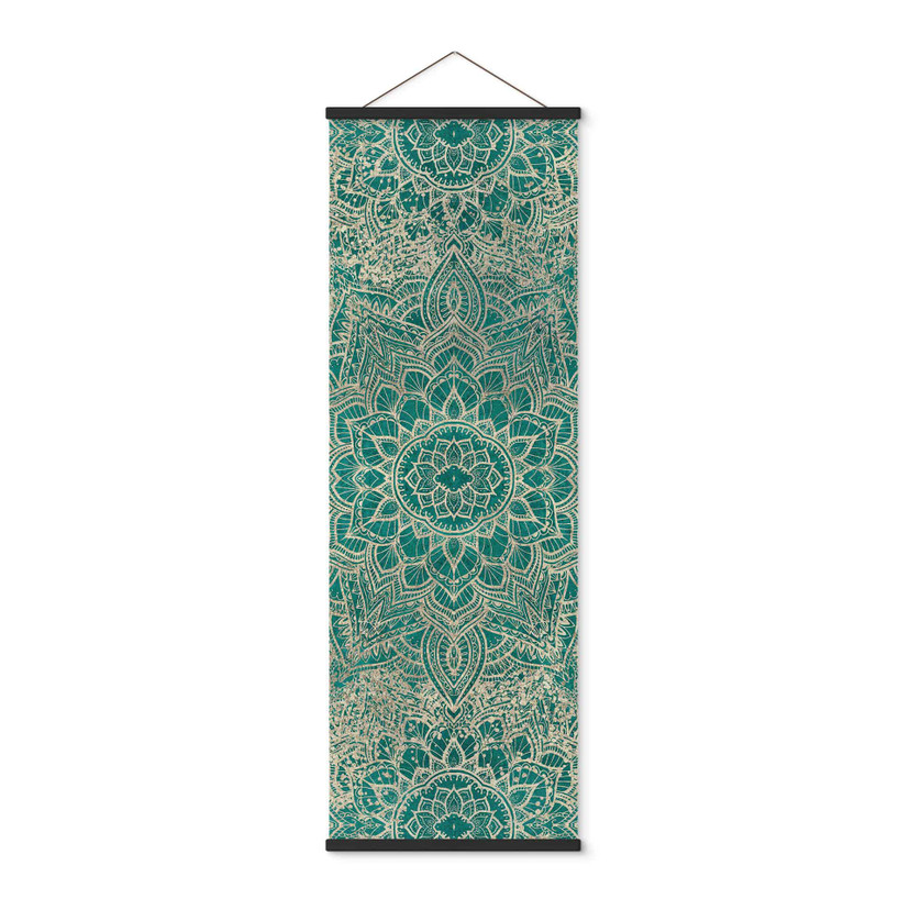 Stampe su tessuto Shabby - Mandala Boho oro-verde - Decorazione floreale - Panorama