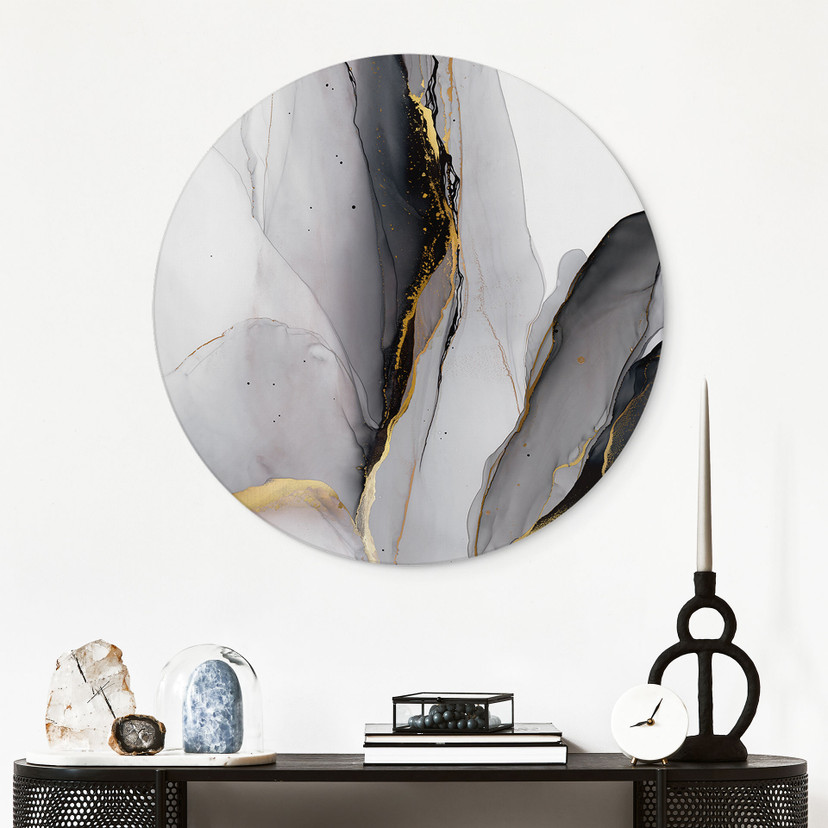 Tableaux Composition abstraite en or et gris - Shelest - Alu-Dibond Rond