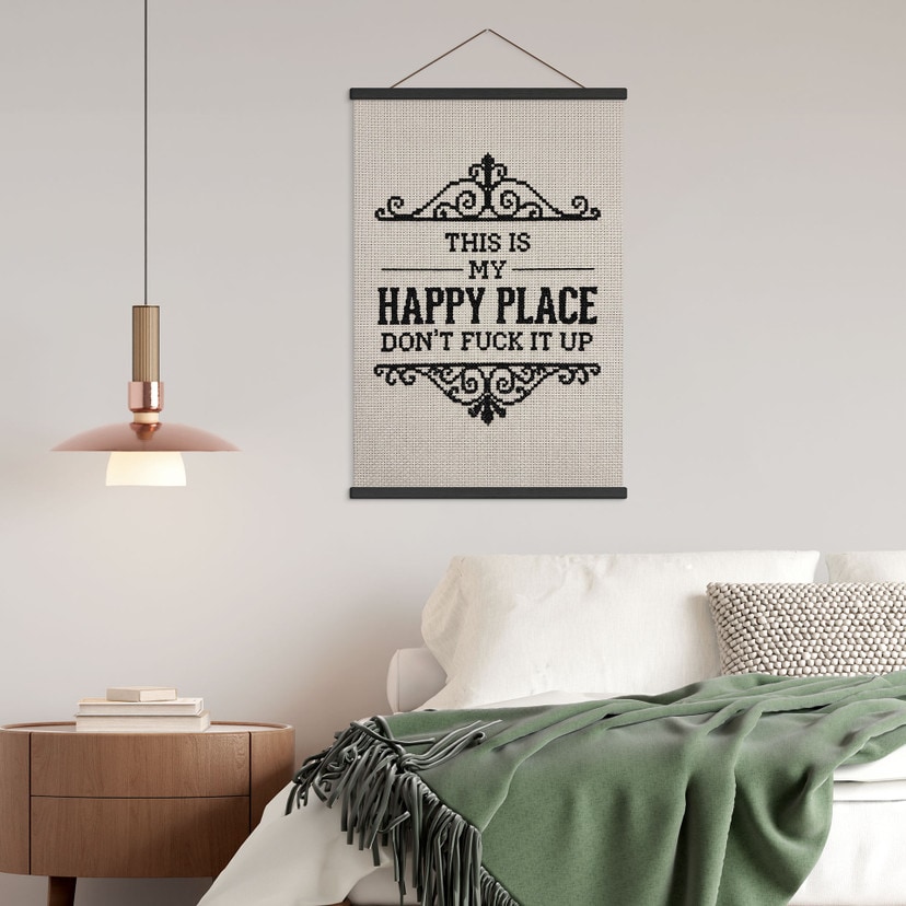 Stoffbild Happy Place Spruch Stickmuster - Magnusson