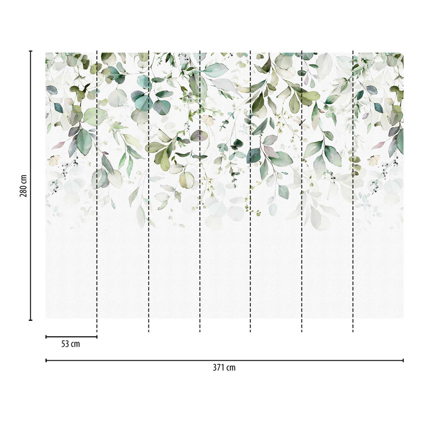 Papier peint photo Feuilles Vert Blanc - papier peint intissé motif aquarelle pour salon & chambre à