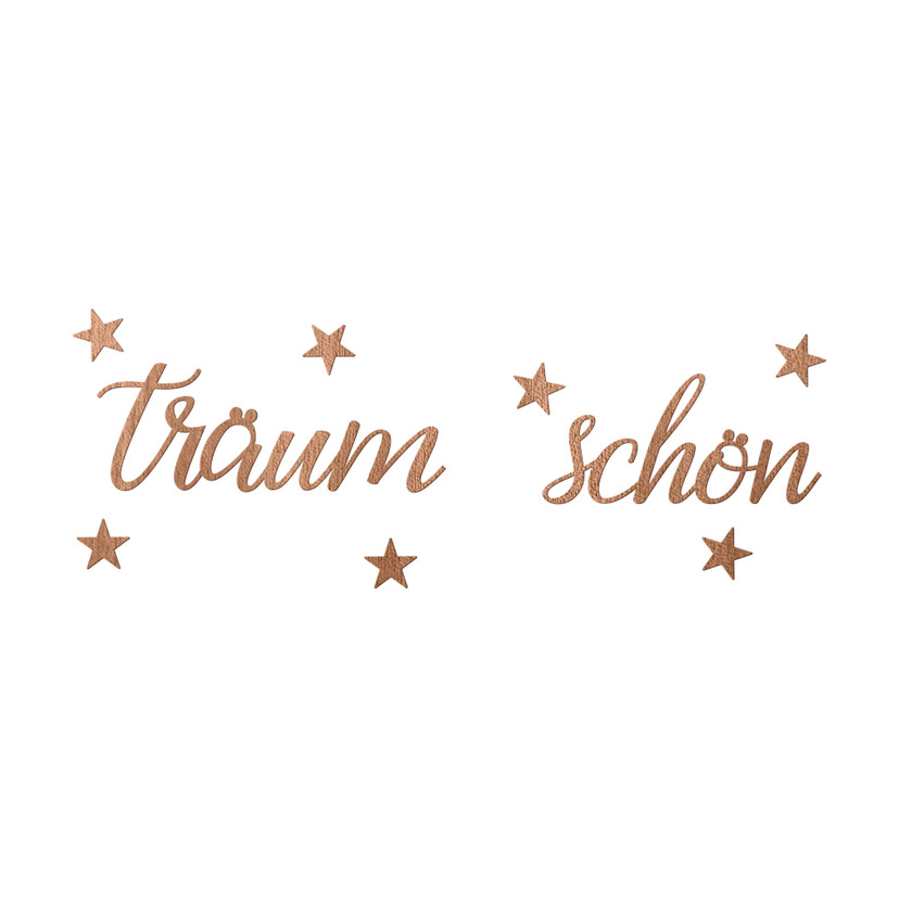 3D Holz Schriftzug Träum Schön mit Sternen - Mahagoni