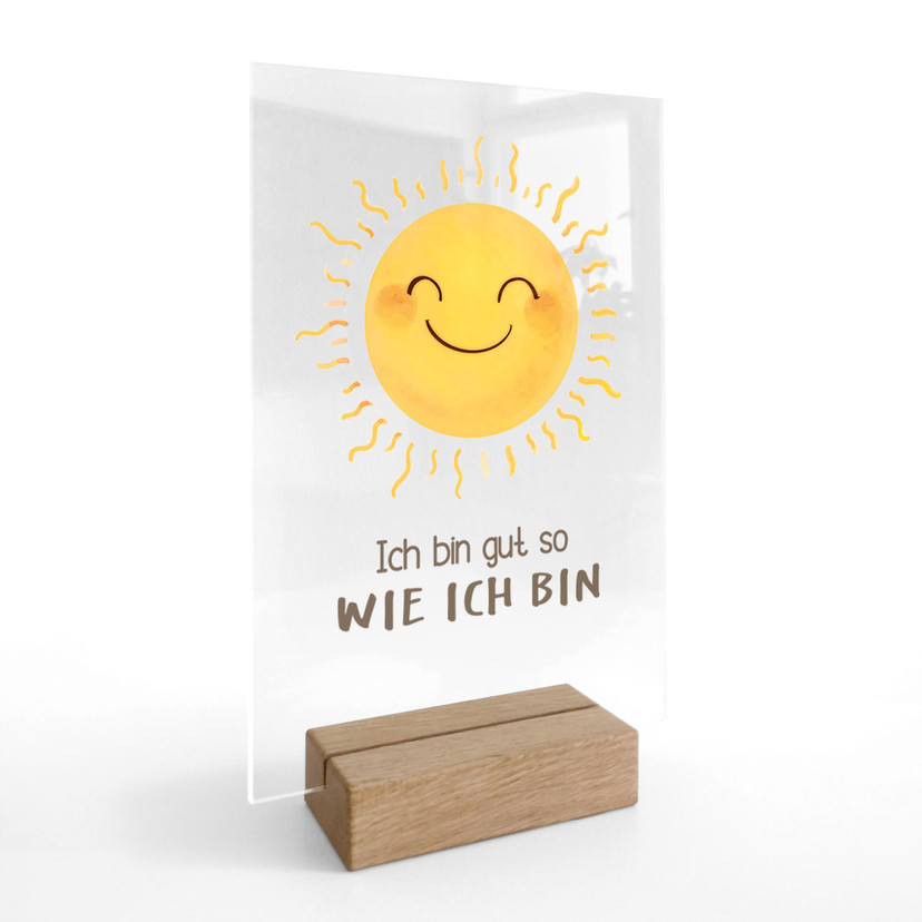 Tischaufsteller mit Sonne - kindgerechte Selbstliebe 'Ich bin gut so wie ich bin'