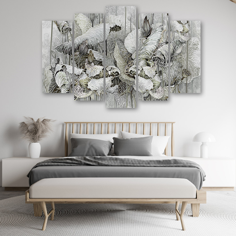 5 stykke lærredstryk, Saint Lotus-blomster