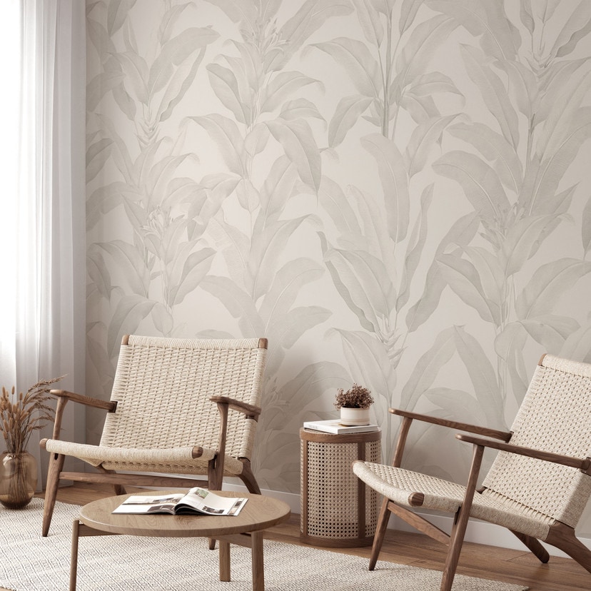 Tapeta dżungla urban jungle tropical leaves cream - Bloomery Decor