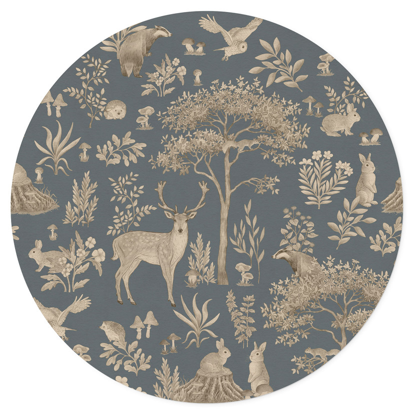 Wandtattoo Bezaubernder Wald mit Tieren - Vintage blau - Kikki Belle - Rund