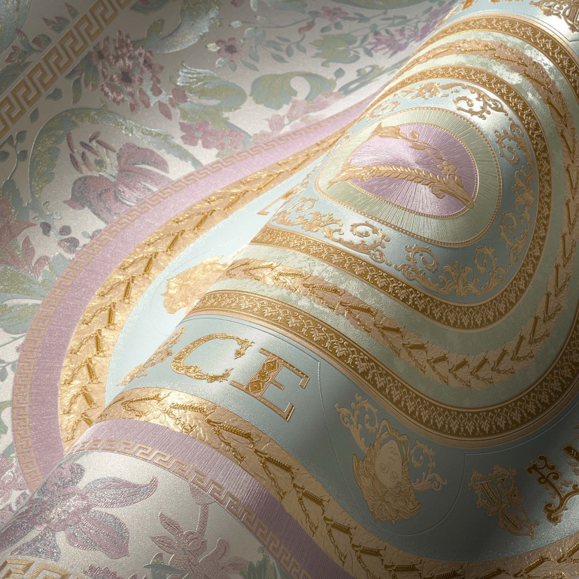 Versace Home tapeta kwiaty designerska luksusowa tapeta z włókniny w kwiatowy wzór miętowy róż