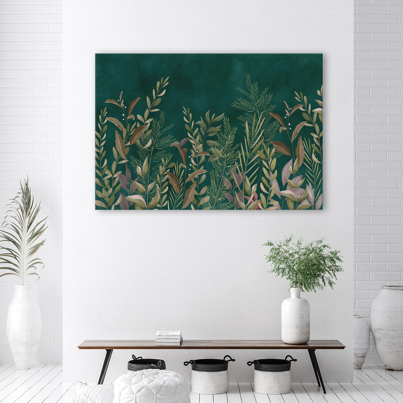 Canvasbillede, Blade på en grøn baggrund