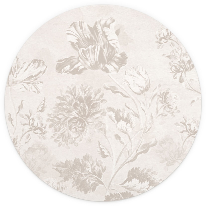 Ilustracja kwiatowa - Dzikie kwiaty w kredowym kolorze Greige - Bloomery Decor - Okrągły - Samoprzyl