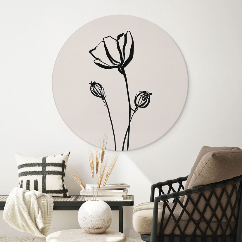 Wandbild Line Art Mohnblume - Cats & Dotz - Alu-Dibond Rund
