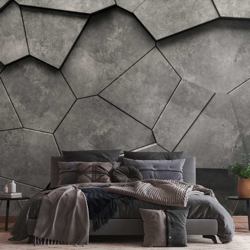 Papier peint 3D aspect béton gris - papier peint intissé à motifs géométriques - design industriel