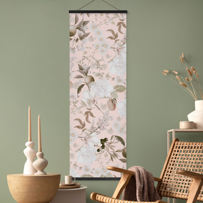Obraz tkaniny boho z kwiatami i owocami - UN Designs - Panorama