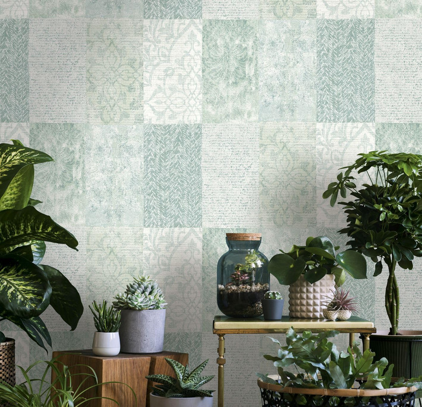 grafisk tapet, non-woven vægbeklædning Novamur Yvi grøn
