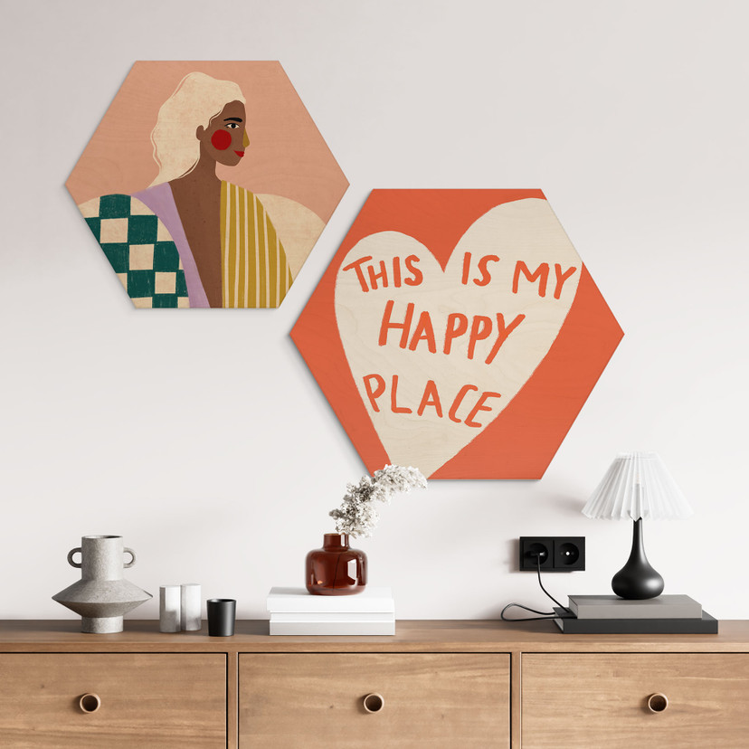 Houten Wanddecoratie zeshoek Dit is mijn gelukkige plek met hart - Fritsch