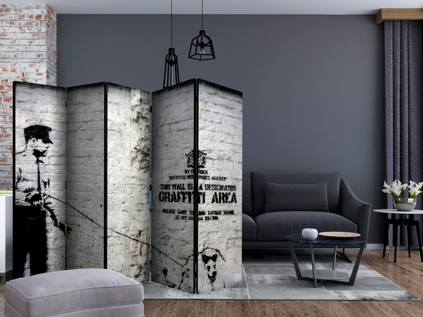 Skærm som rumdeler - Banksy - Graffiti-område , 5-delt - 225x172 cm