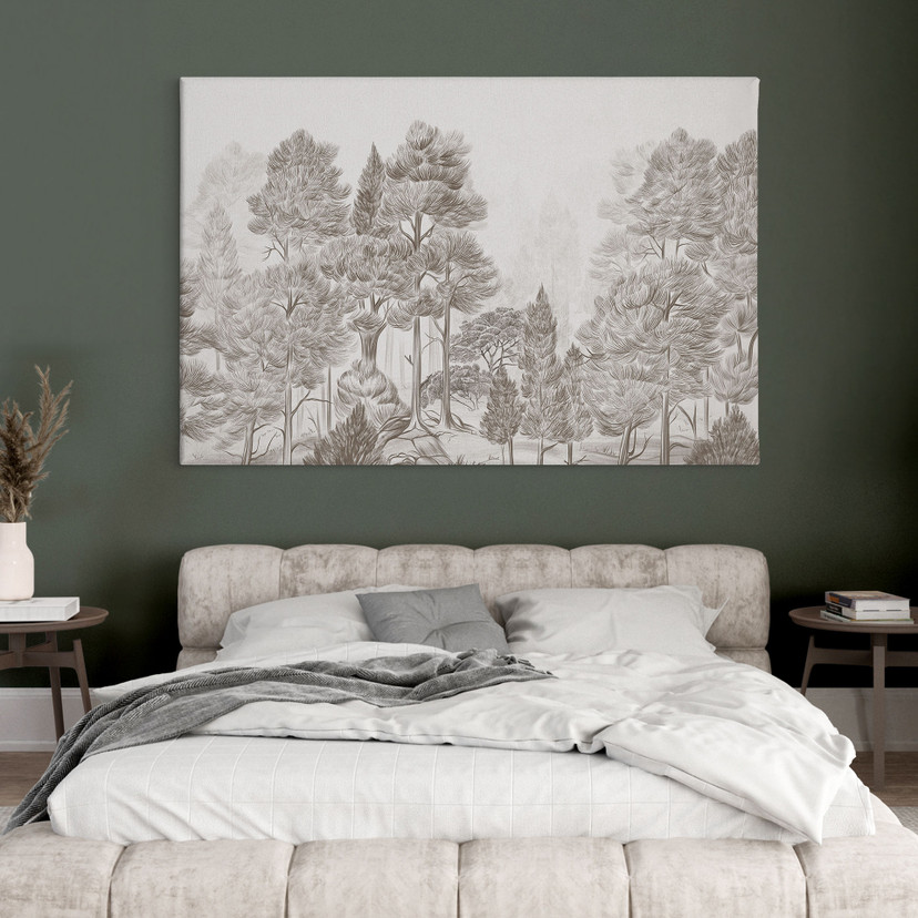 Canvas schilderij Bos met boslandschap in beige - Ms Tiff