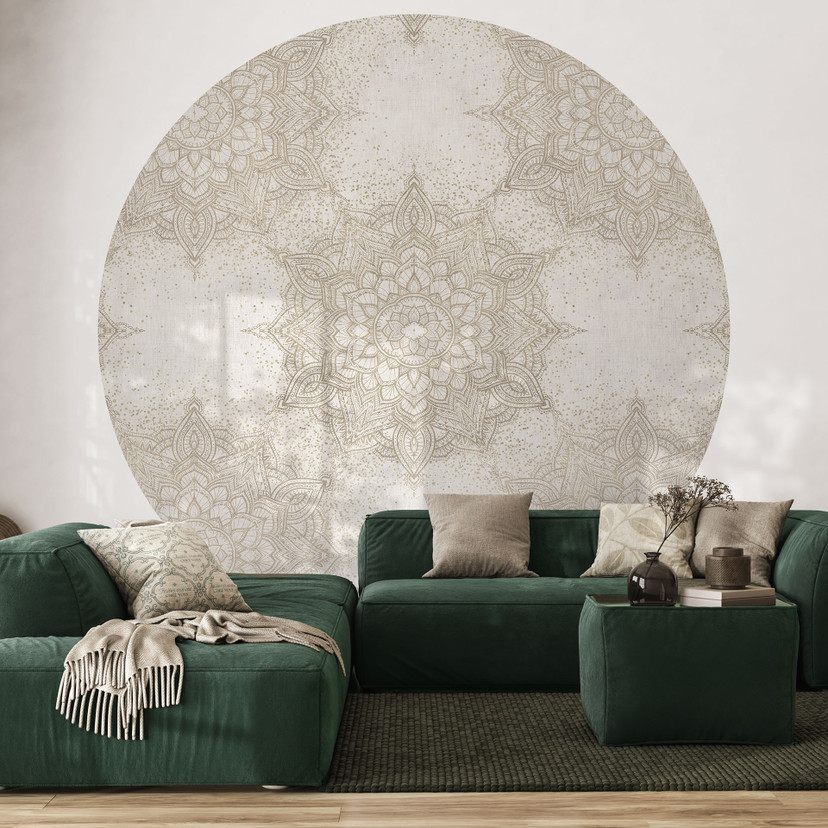Papier peint photo Mandala élégant en or sable - Bloomery Decor - rond - adhésif/non tissé