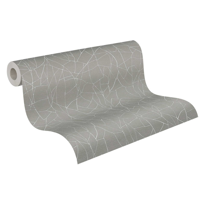 Papier peint abstrait à motifs en gris blanc - Papier peint intissé moderne avec motifs à lignes fin