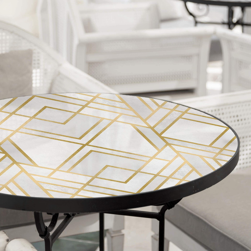 Plateau de table en verre - Fredriksson - Art Deco: Géométrie dorée - Rond