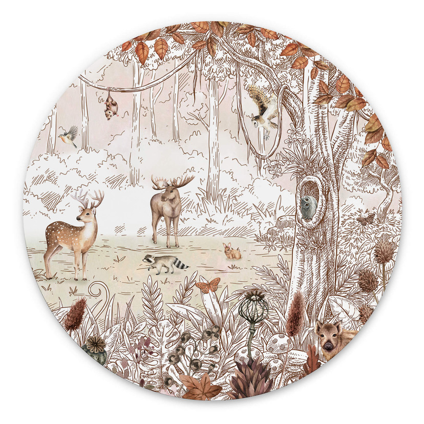 Tableau sur alu-Dibond rond Kikki Belle - Amis de la forêt Automne