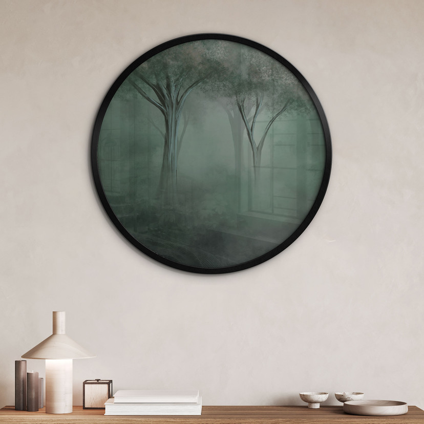 Poster Bosmagie in de ochtendnevel Groen - Ms Tiff - Rond