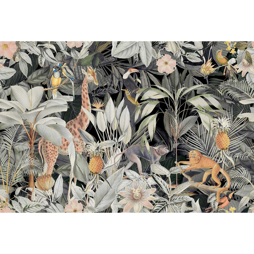 Livingwalls papier peint photo ARTist Nostalgic Animals jungle et girafe beige, vert, orange, noir