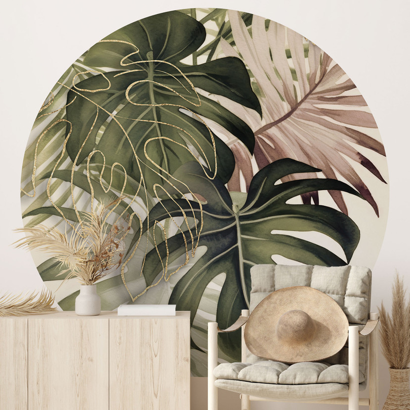 Urban Jungle - Tropical Leaves Boho - Haase - okrągły - tapeta flizelinowa/tapeta flizelinowa samopr