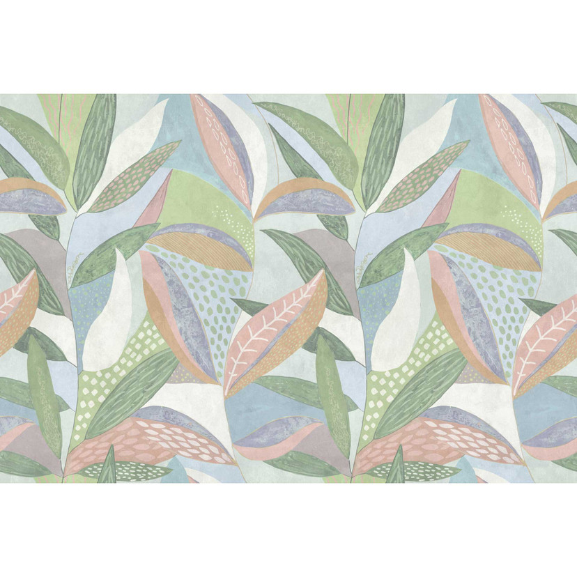 Papier peint botanique stylisé dans les tons pastel - papier peint intissé moderne