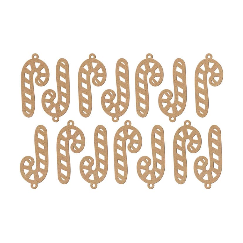 Dekoracja drewniana świąteczna - Candy cane MDF natural (14 sztuk) - 4x9 cm każda
