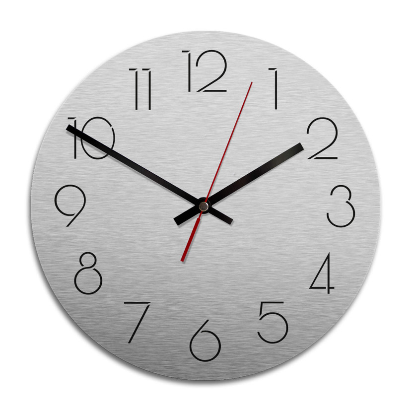 Horloge murale en Alu-Dibond - Argenté - Moderne chiffres