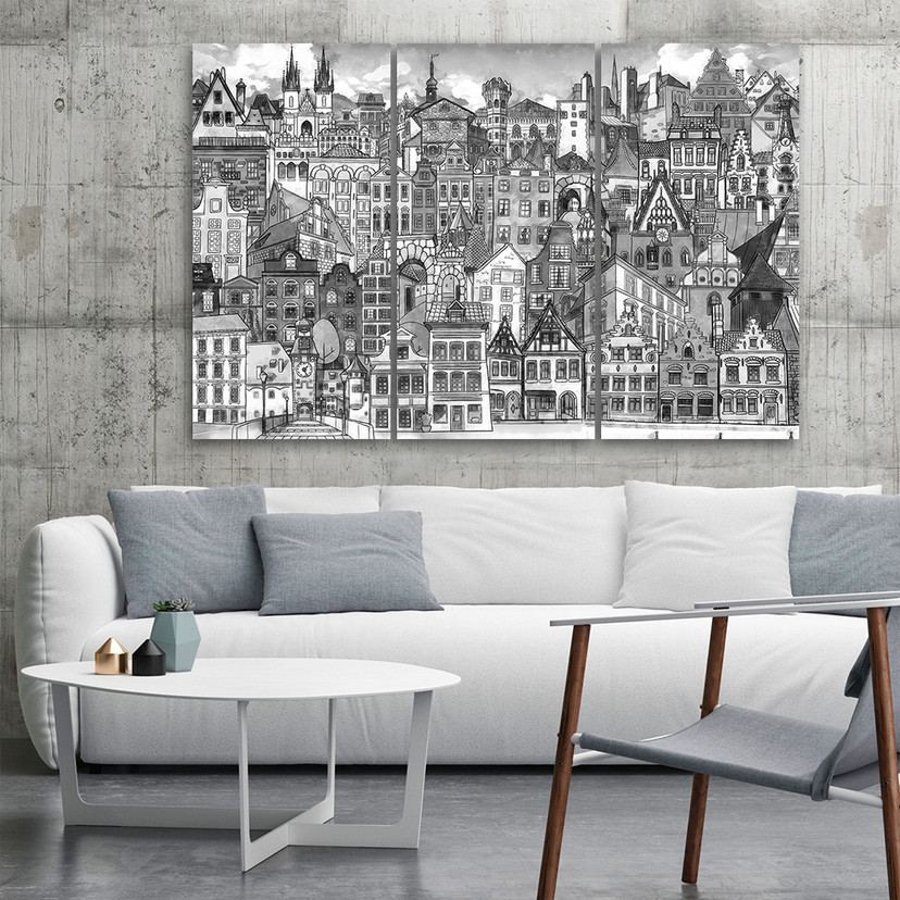 3 stykke lærredstryk, Happy City