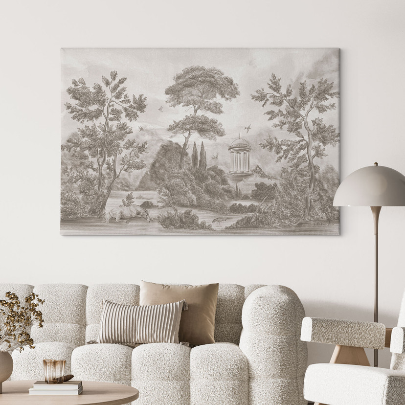 Canvas schilderij Landschap met tuinlandschap in beige - Ms Tiff