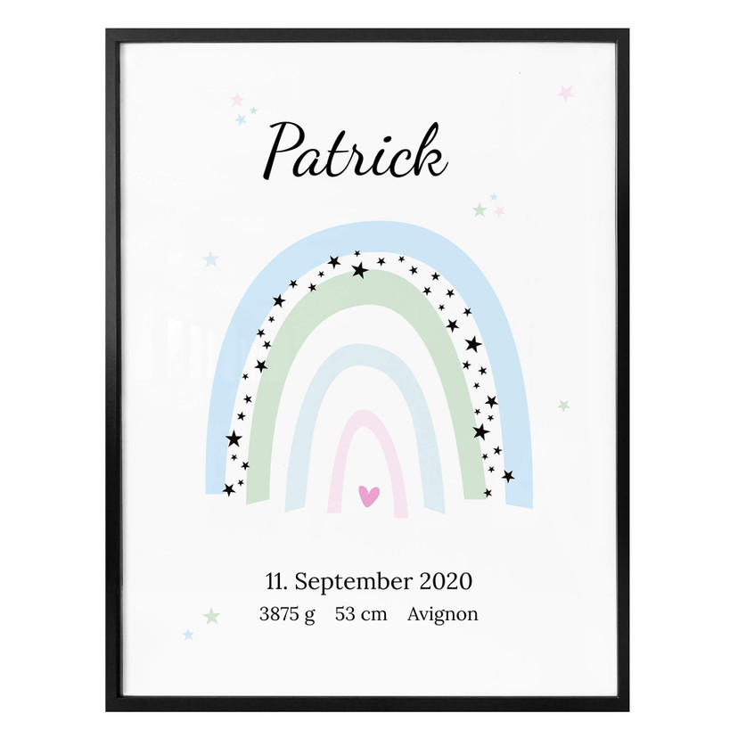 Poster Arc-en-ciel - Bleu + Texte à personnaliser