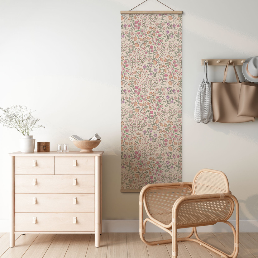 Quadro in tessuto con fiori di prato vintage - Beige - Decorazione floreale - Panorama