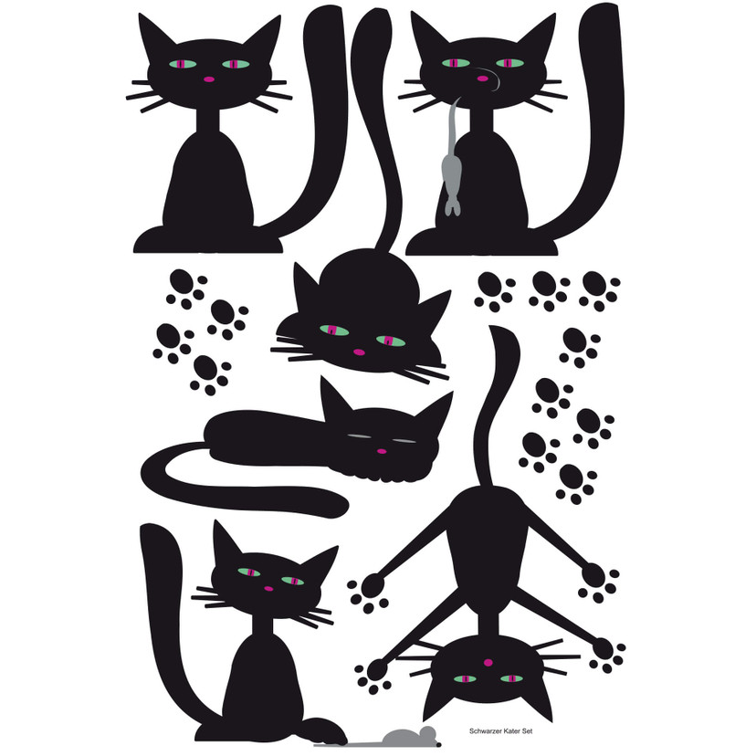 Wallsticker Sæt af sorte katte