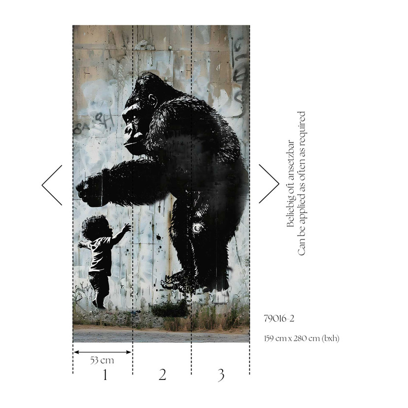 Urban art gorilla barn tapet - gatukonst i grått svart - Icke-vävd tapet, utdragbar