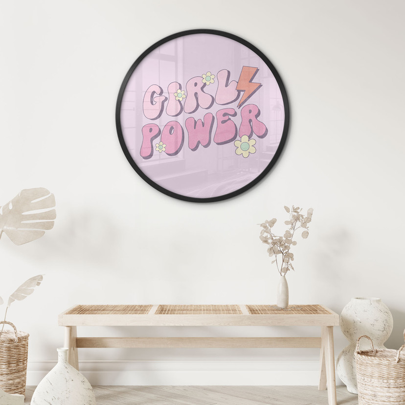 Plakat Girl Power Retro Lettering fioletowy - okrągły