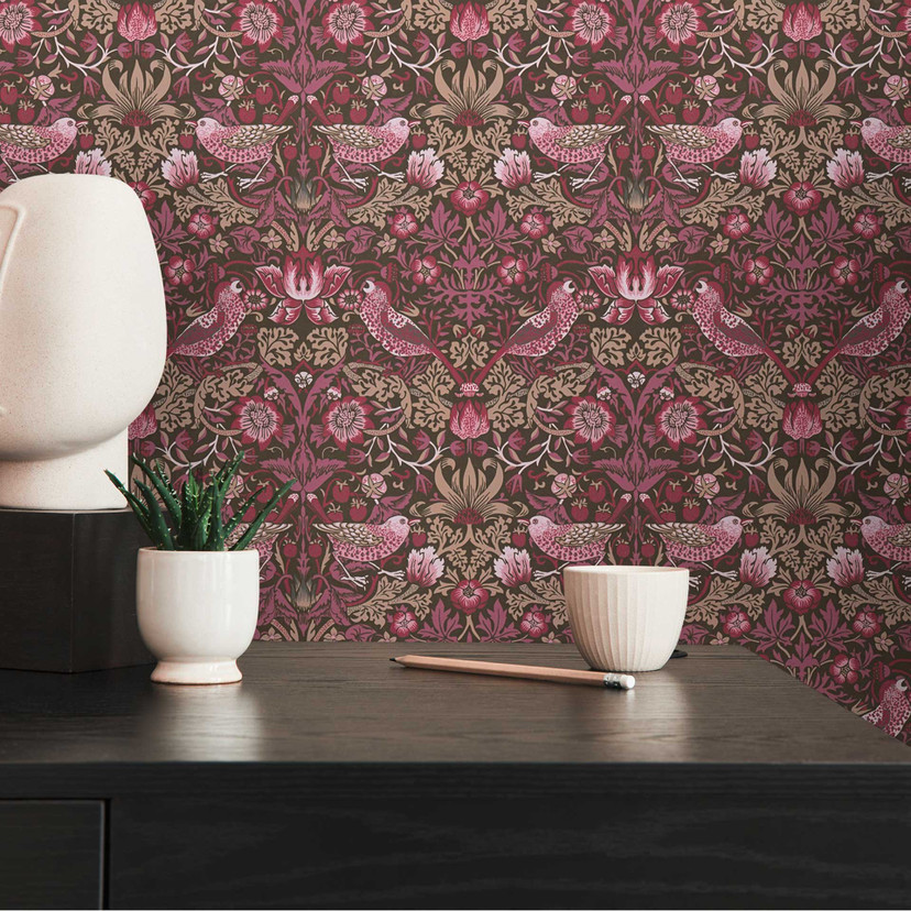 Papel pintado no tejido con Muestras de flores rojo púrpura - papel pintado con pájaros y animales