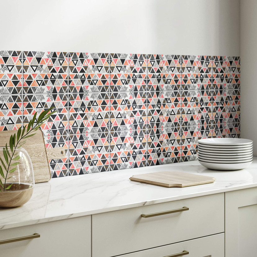 Naklejki na płytki Fredriksson - Triangles Black Apricot - Zestaw 12 sztuk