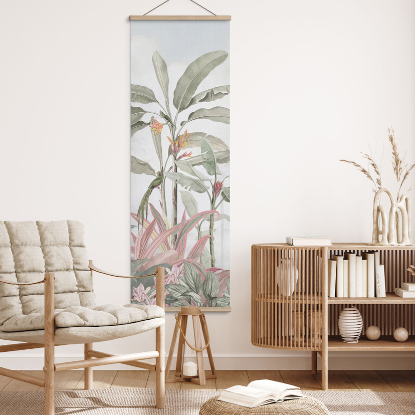 Idillio tropicale con colibrì blu - Stampe su tessuto - Panorama