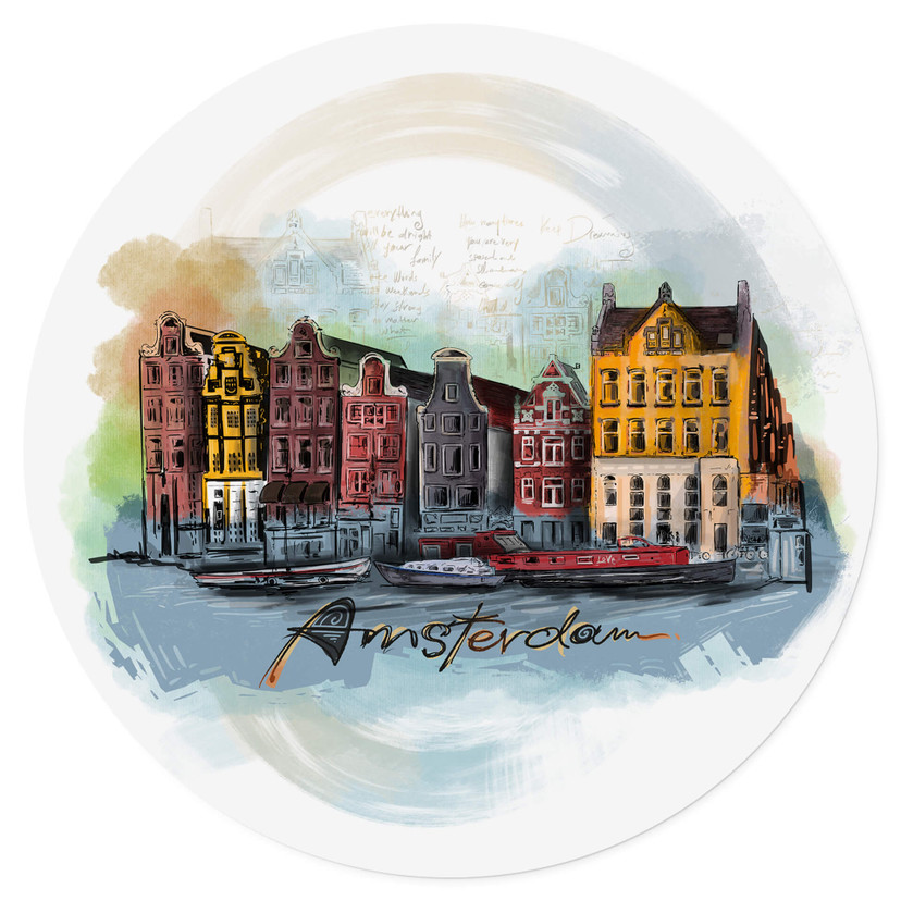 Naklejka na ścianę Amsterdam - okrągła - Pokochaj swoje miasto